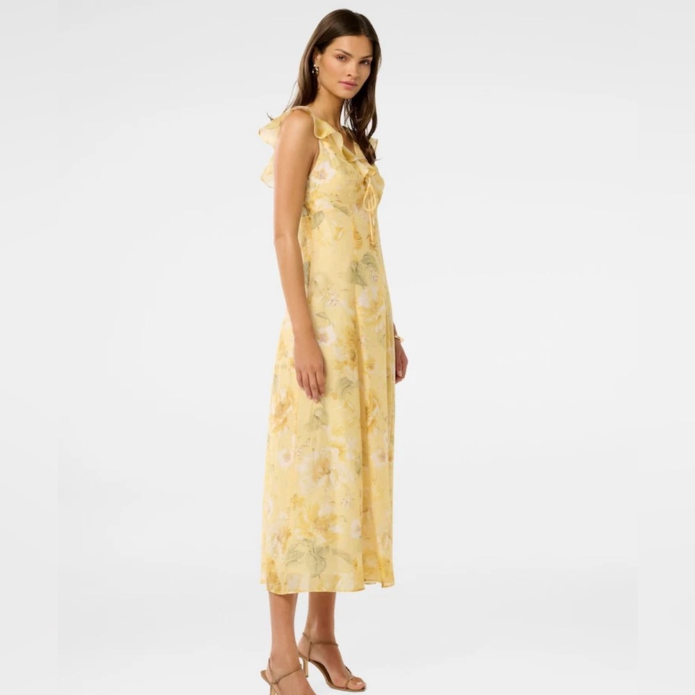 Ever New Lenny Godet Yellow & Cream Midi Dress with Textured Details Sz UK12/US8